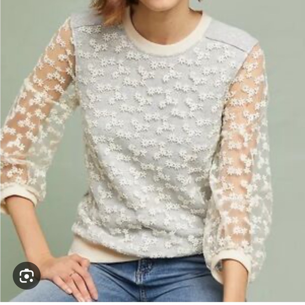 Anthropologie Daisy Lace Sleeve Sweatshirt